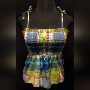 Bn (XL) tube top like style w/ties@shoulder & faux buttons (big chest friendly)